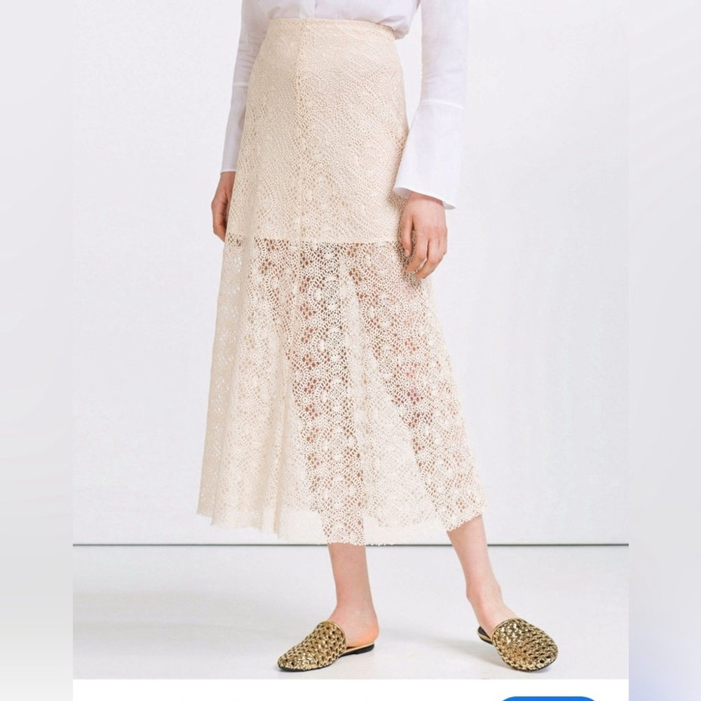 ZARA ECRU GUIPURE LACE
LAYERED A-LINE LONG SKIRT bloggers favourite - Picture 6 of 13